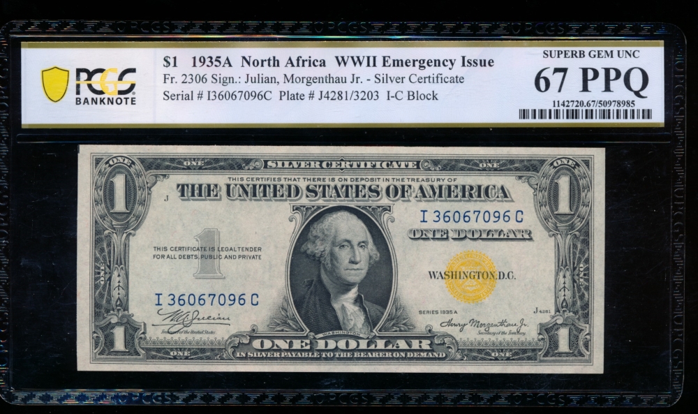 Fr. 2306 1935A $1  North Africa IC block PCGS 67PPQ I36067096A