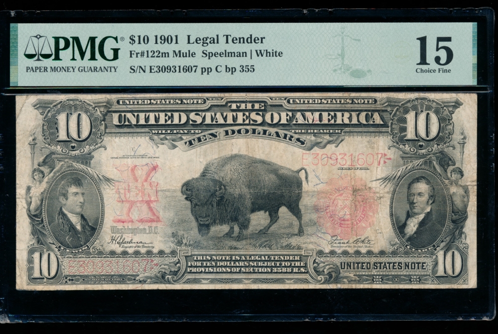 Fr. 122 1901 $10  Legal Tender mule PMG 15 E30931607
