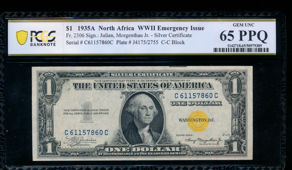 Fr. 2306 1935A $1  North Africa CC block PCGS 65PPQ C61157860C