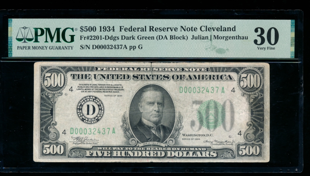 Fr. 2201-D 1934 $500  Federal Reserve Note Cleveland PMG 30 comment D00032437A