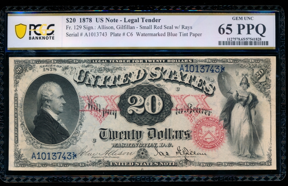 Fr. 129 1878 $20  Legal Tender  PCGS 65PPQ A1013743