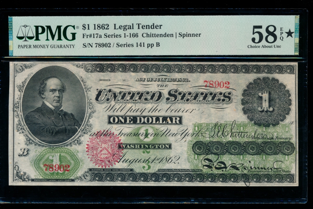 Fr. 17a 1862 $1  Legal Tender  PMG 58EPQ* 131-78902