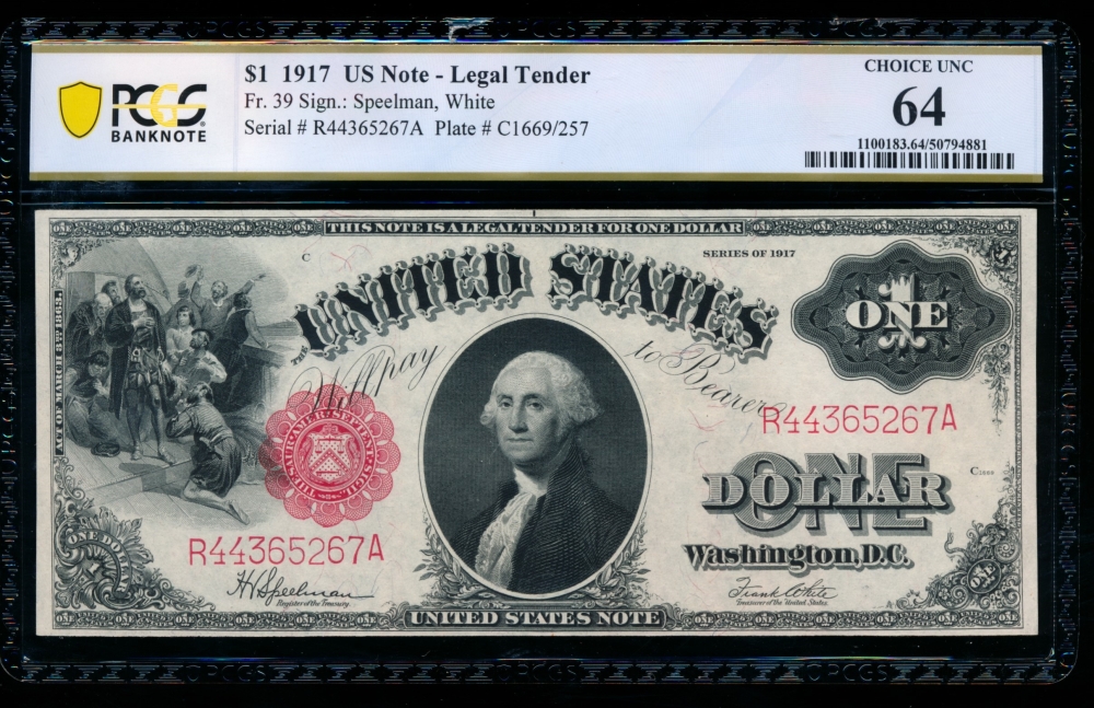 Fr. 39 1917 $1  Legal Tender  PCGS 64 R44365267A