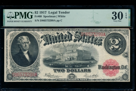 Fr. 60 1917 $2  Legal Tender  PMG 30EPQ D86573299A