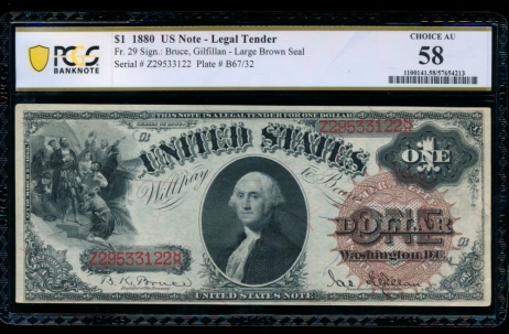 Fr. 29 1880 $1  Legal Tender  PCGS 58 Z29533122
