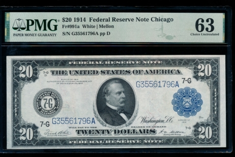 Fr. 991a 1914 $20  Federal Reserve Note  PMG 63 G35561796A