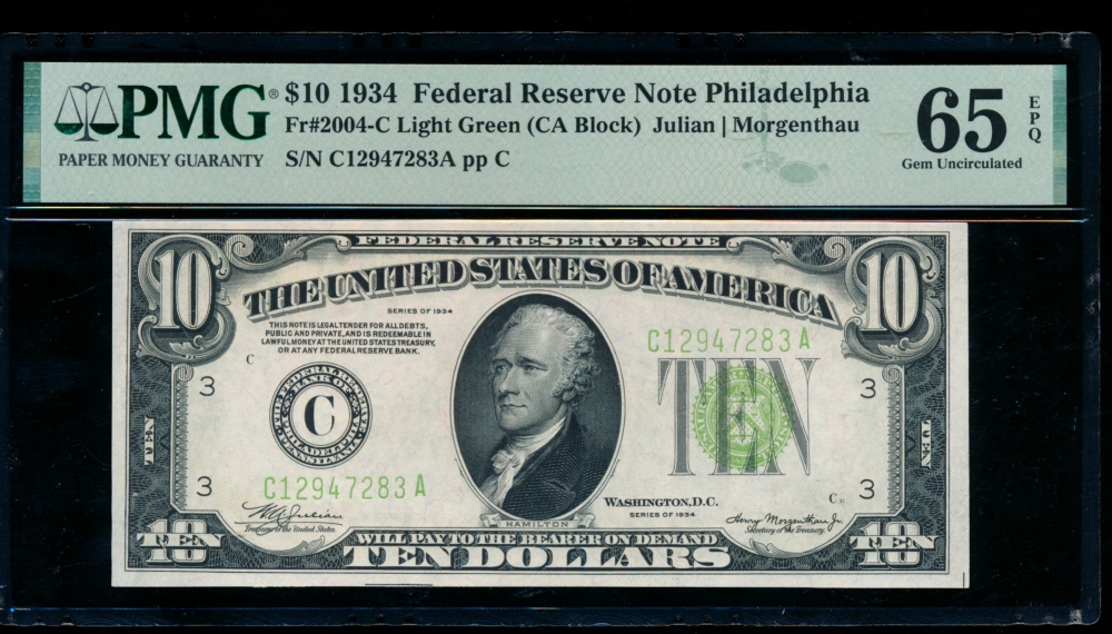 Fr. 2004-C 1934 $10  Federal Reserve Note Philadelphia LGS PMG 65EPQ C12947283A