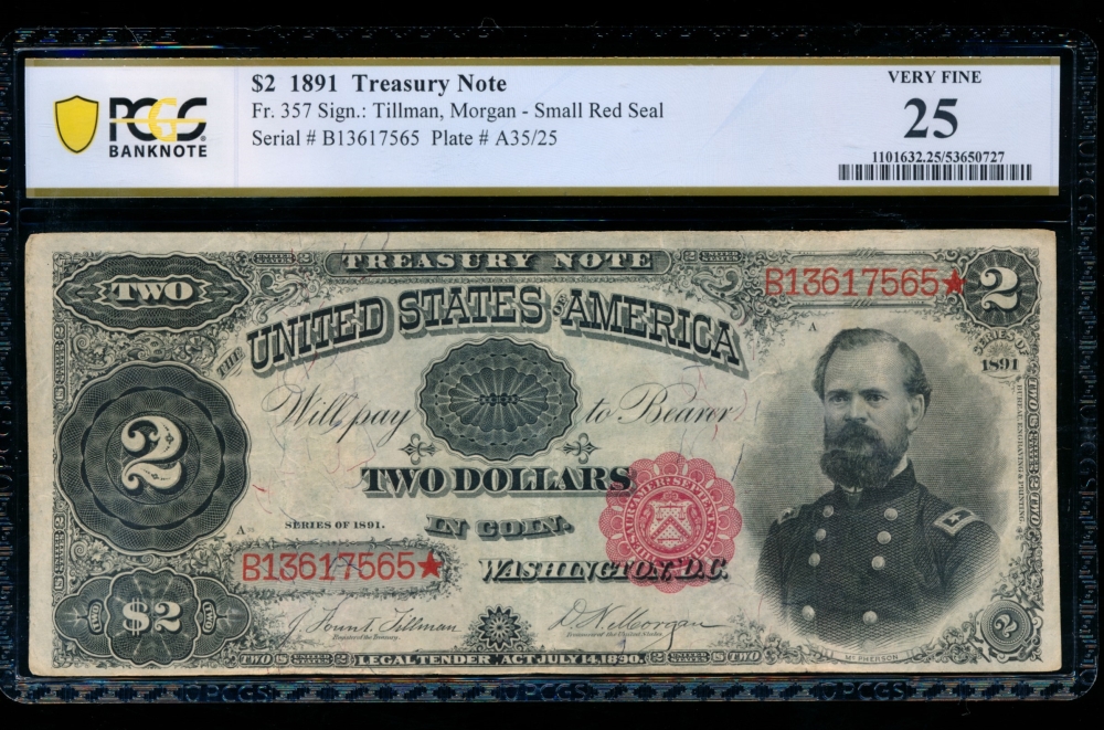 Fr. 357 1891 $2  Treasury Note  PCGS 25 B13617565*