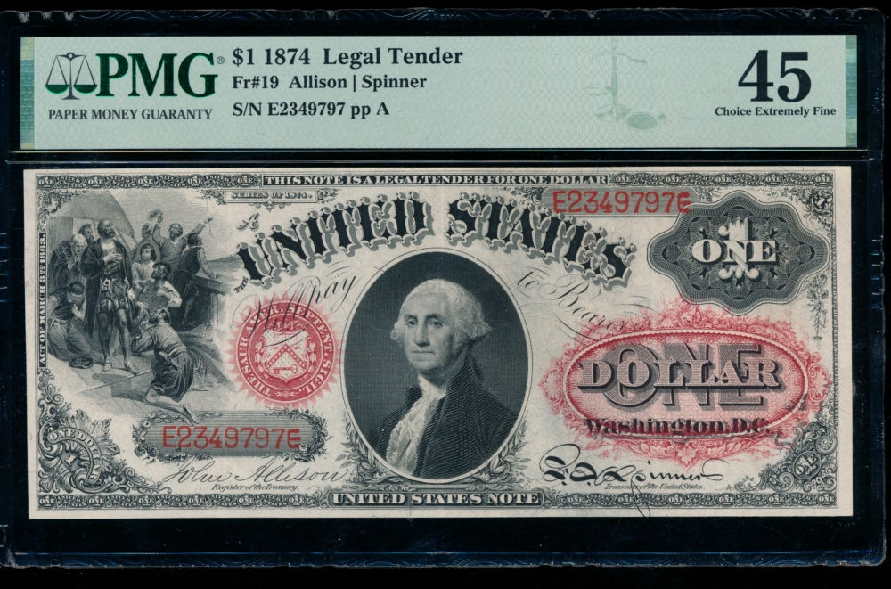 Fr. 19 1874 $1  Legal Tender  PMG 45 E2349797