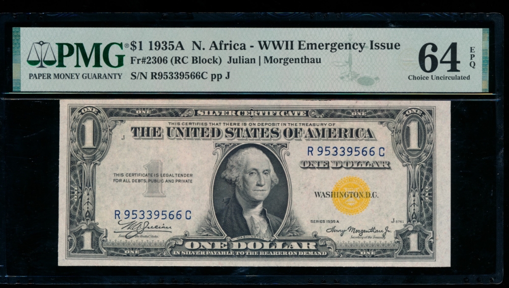 Fr. 2306 1935A $1  North Africa RC block PMG 64EPQ R95339566C