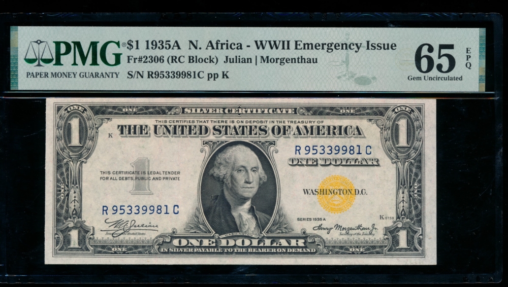 Fr. 2306 1935A $1  North Africa RC block PMG 65EPQ R95339981C