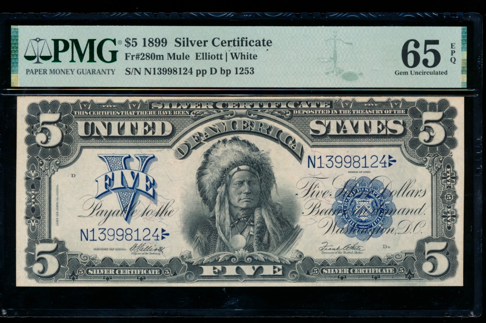 Fr. 280 1899 $5  Silver Certificate mule PMG 65EPQ N13998124
