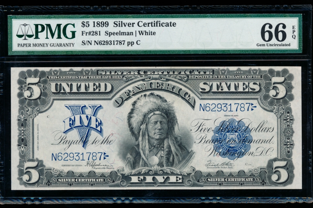 Fr. 281 1899 $5  Silver Certificate  PMG 66EPQ N62931787