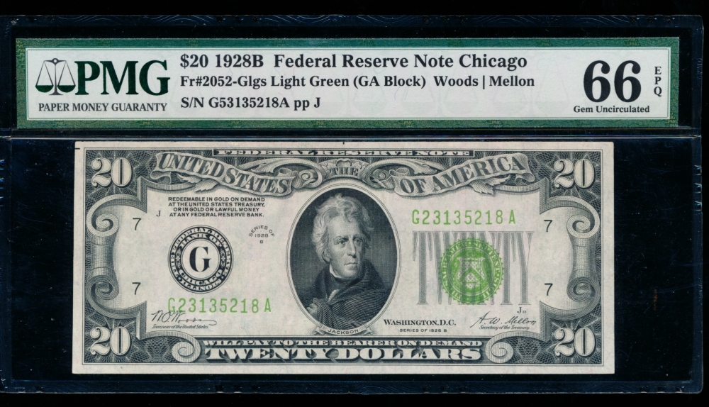Fr. 2052-G 1928B $20  Federal Reserve Note Chicago LGS PMG 66EPQ G23135218A