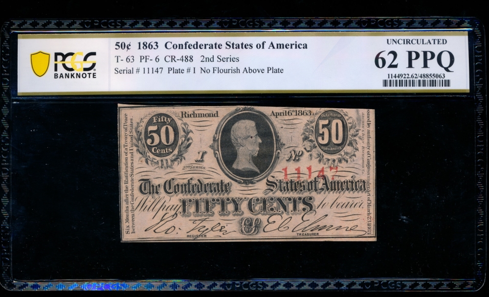 Fr. T-63 1863 $0.50  Confederate  PCGS 62PPQ 11147
