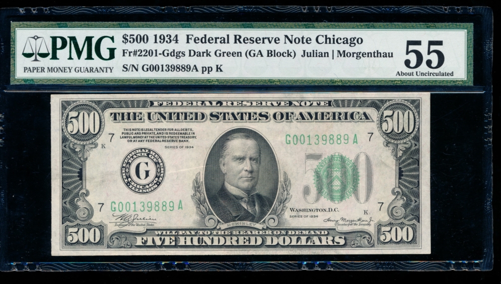 Fr. 2201-G 1934 $500  Federal Reserve Note Chicago PMG 55 G00139889A