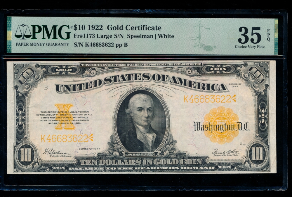 Fr. 1173 1922 $10  Gold Certificate  PMG 35EPQ K46683622