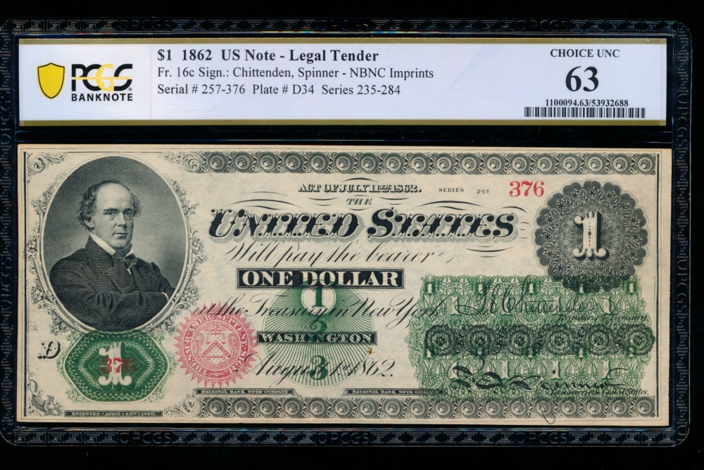 Fr. 16c 1862 $1  Legal Tender  PCGS 63 235-284