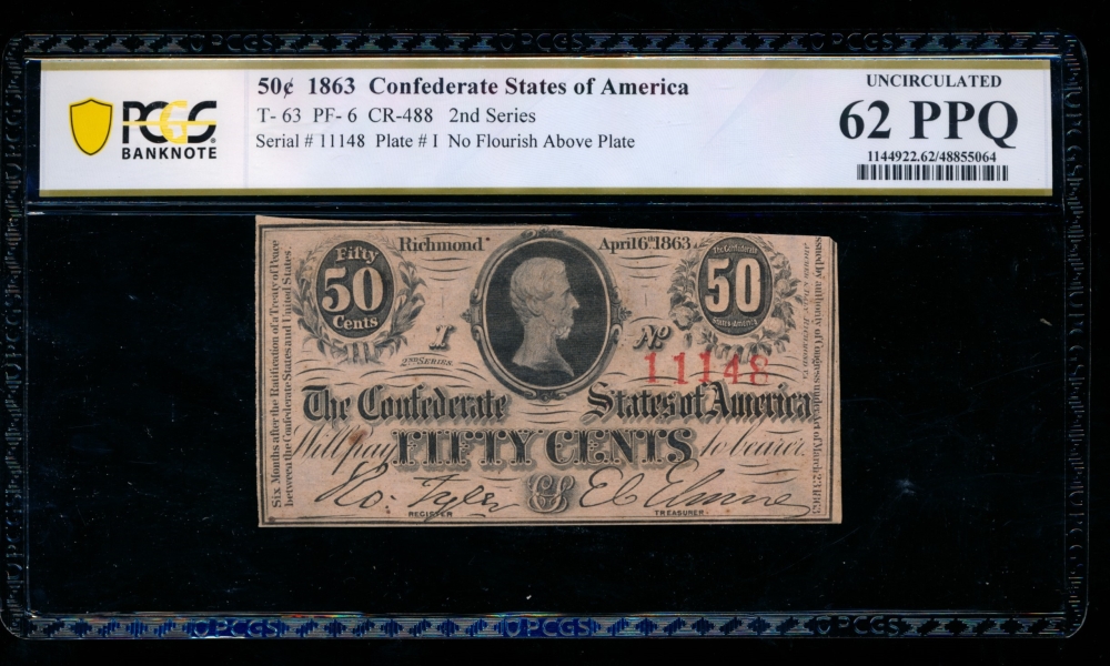 Fr. T-63 1863 $0.50  Confederate  PCGS 62PPQ 11148