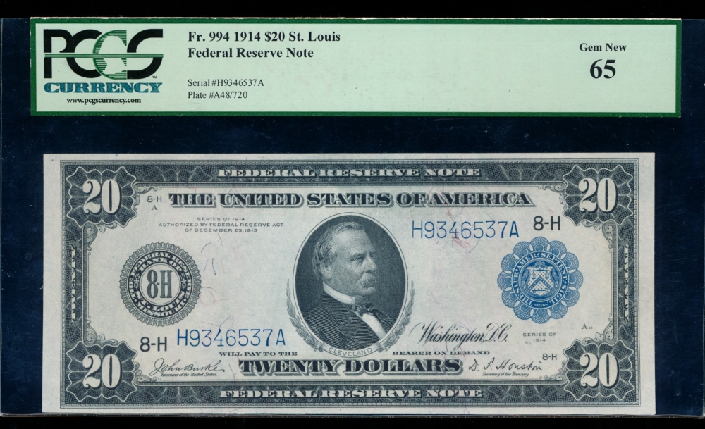 Fr. 994 1914 $20  Federal Reserve Note Saint Louis PCGS-C 65 H9346537A