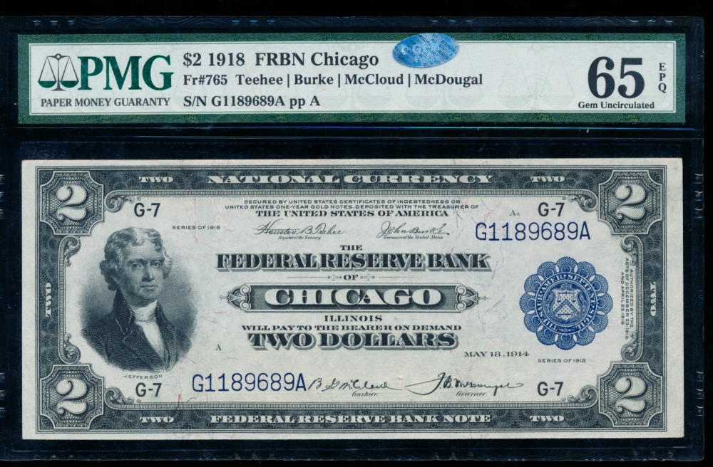 Fr. 765 1918 $2  FRBN Chicago PMG 65EPQ G1189689A