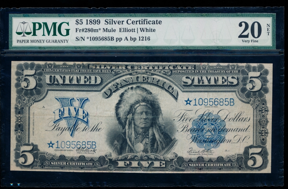 Fr. 280 1899 $5  Silver Certificate mule star PMG 20NET *1095685B