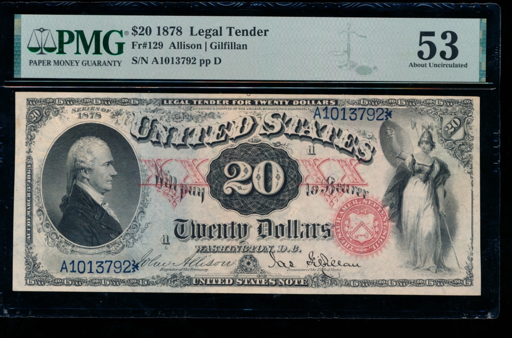 Fr. 129 1878 $20  Legal Tender  PMG 53 A1013792