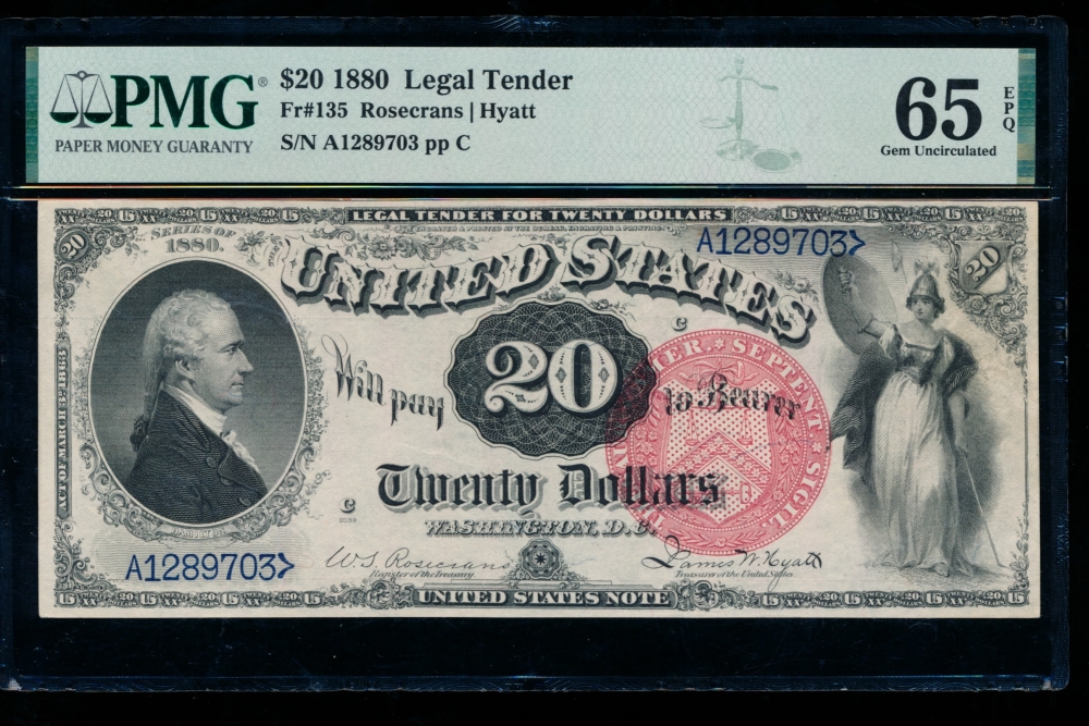 Fr. 135 1880 $20  Legal Tender  PMG 65EPQ A1289703