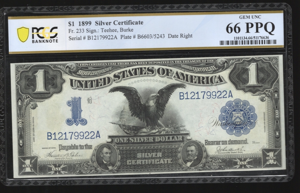 Fr. 233 1899 $1  Silver Certificate  PCGS 66PPQ B12179922A