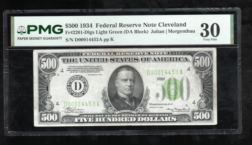 Fr. 2201-D 1934 $500  Federal Reserve Note Cleveland LGS PMG 30 D00014453A