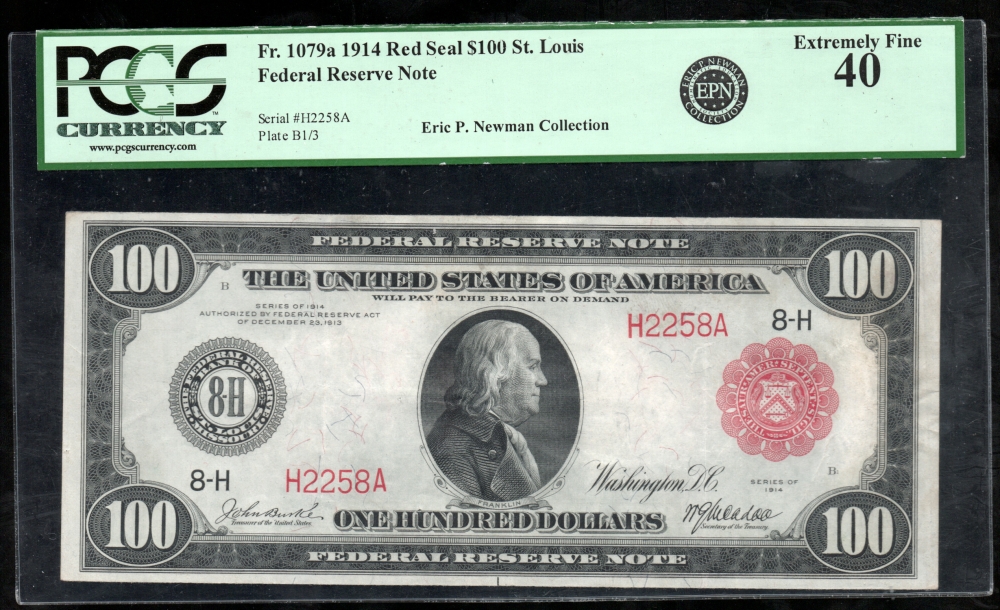 Fr. 1079a 1914 $100  Federal Reserve Note Saint Louis red seal PCGS-C 40 H2258A
