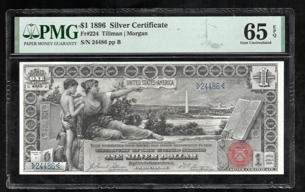 Fr. 224 1896 $1  Silver Certificate  PMG 65EPQ 24486