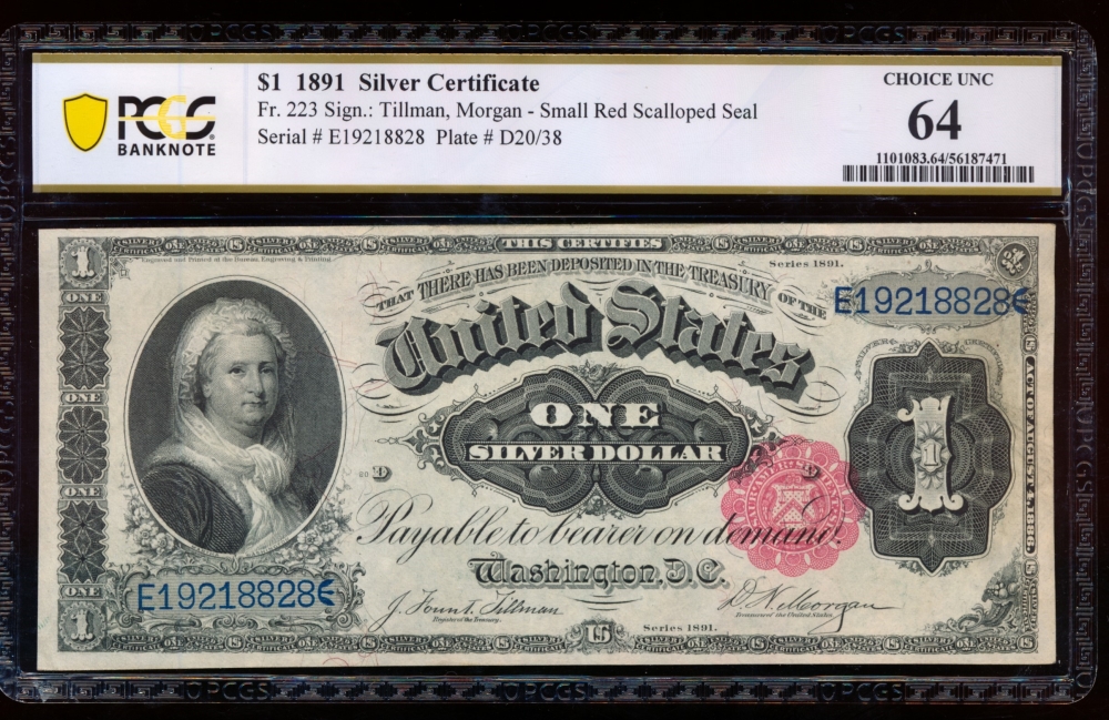 Fr. 223 1891 $1  Silver Certificate  PCGS 64 E19218828
