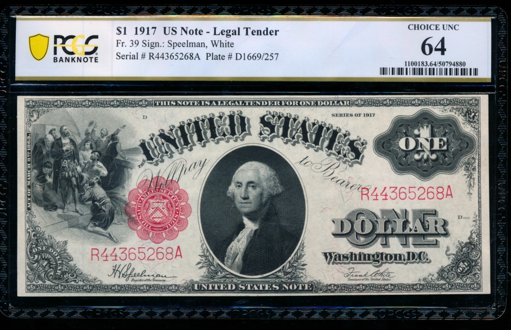 Fr. 39 1917 $1  Legal Tender  PCGS 64 R44365268A