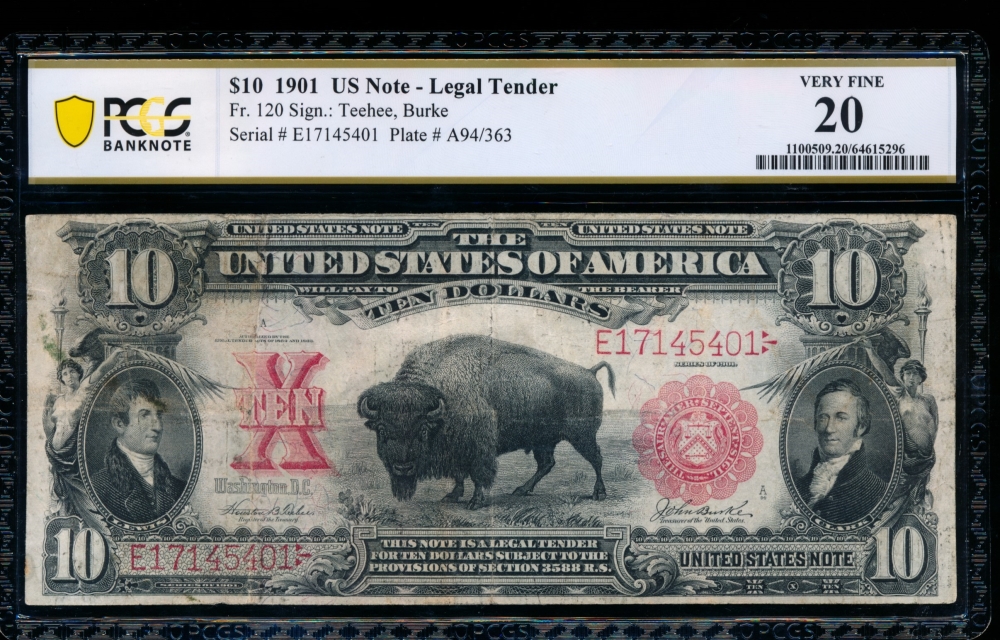 Fr. 120 1901 $10  Legal Tender  PCGS 20 comment E17145401