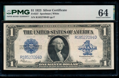 Fr. 237 1923 $1  Silver Certificate  PMG 64 R18527094D