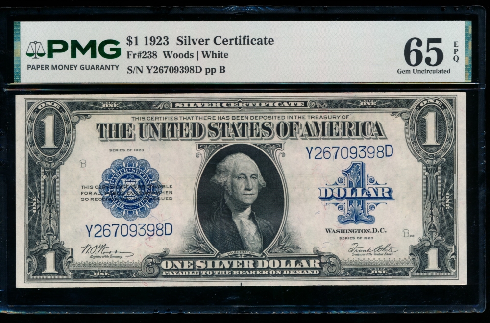 Fr. 238 1923 $1  Silver Certificate  PMG 65EPQ Y26709398D