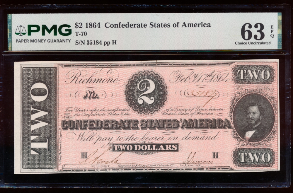 Fr. T-70 1864 $2  Confederate  PMG 63EPQ 35174