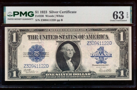 Fr. 238 1923 $1  Silver Certificate  PMG 63EPQ Z30941122D