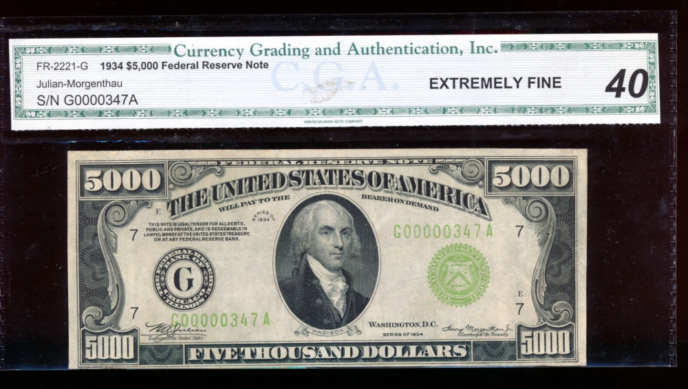 Fr. 2221-G 1934 $5,000  Federal Reserve Note Chicago CGA 40 G00000347A