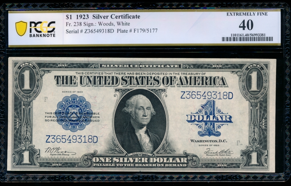 Fr. 238 1923 $1  Silver Certificate ZD block PCGS 40 Z36549318D