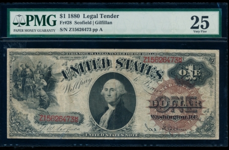 Fr. 28 1880 $1  Legal Tender  PMG 25 Z15626473