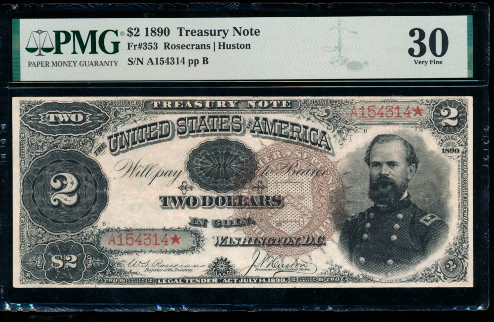 Fr. 353 1890 $2  Treasury Note  PMG 30 A154314*