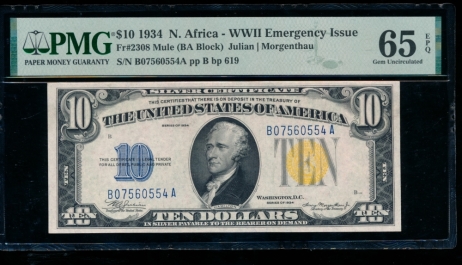 Fr. 2308 1934 $10  North Africa mule PMG 65EPQ B07560554A