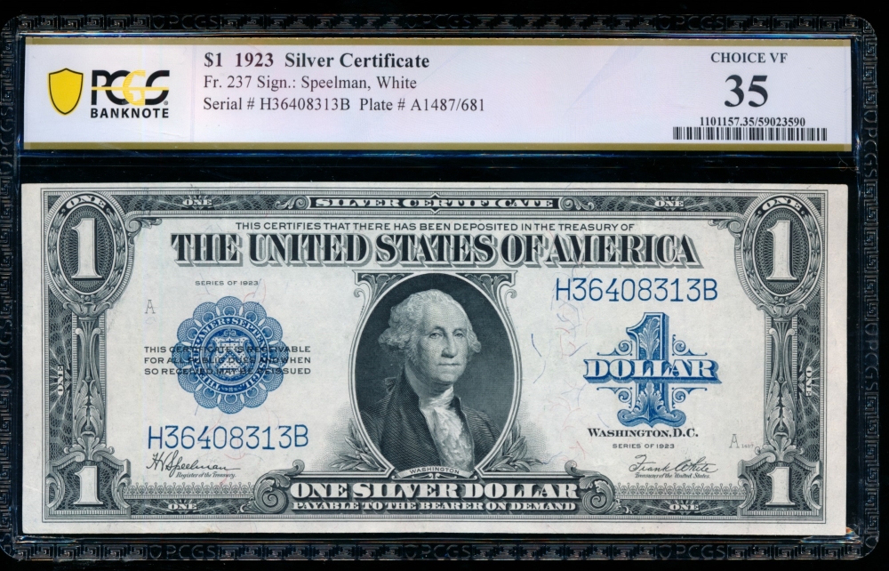 Fr. 237 1923 $1  Silver Certificate HB block PCGS 35 H36408313B