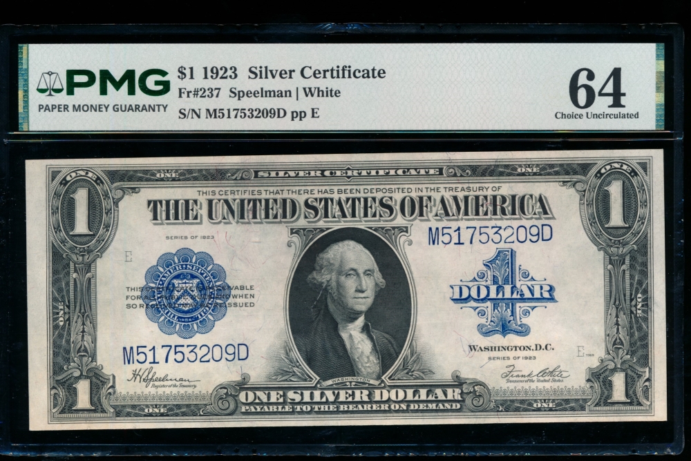 Fr. 237 1923 $1  Silver Certificate  PMG 64 M51753209D