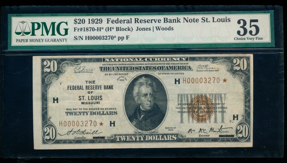 Fr. 1870-H 1929 $20  FRBN Saint Louis PMG 35 H00003270*
