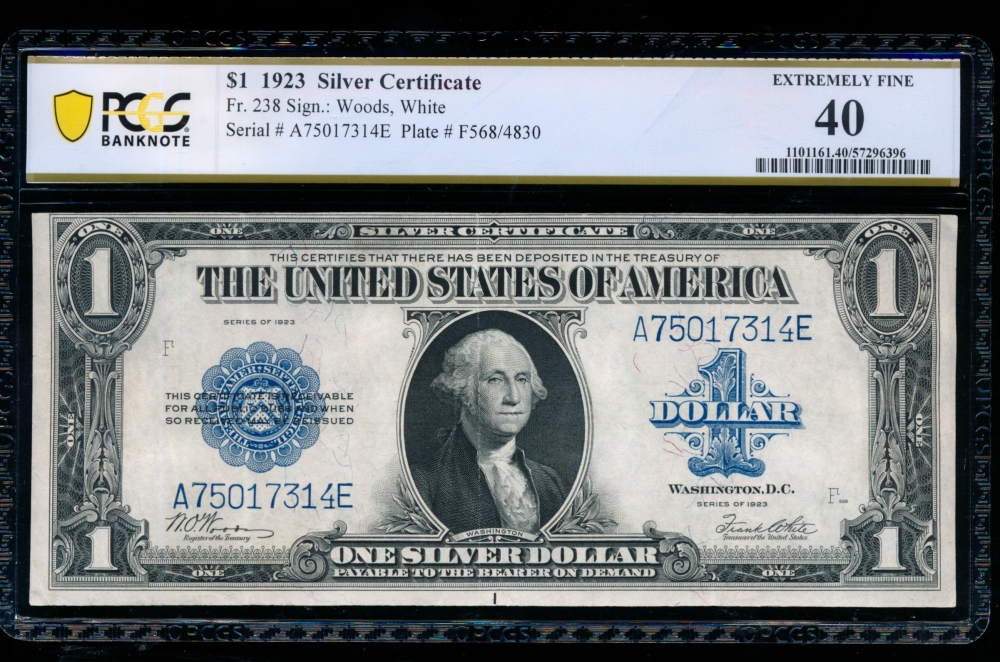 Fr. 238 1923 $1  Silver Certificate AE block PCGS 40 A75017314E