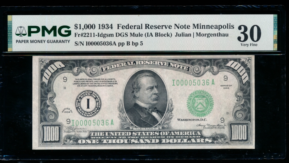 Fr. 2211-I 1934 $1,000  Federal Reserve Note Minneapolis PMG 30 comment I00005036A