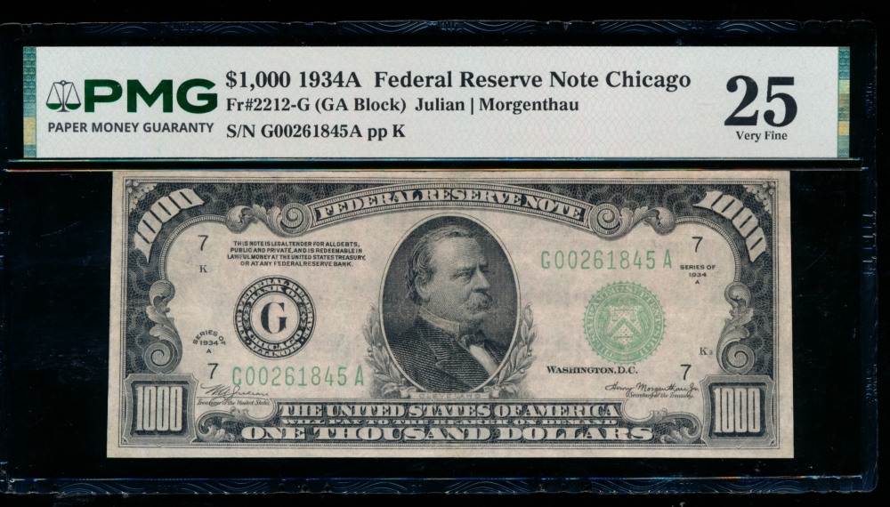 Fr. 2212-G 1934A $1,000  Federal Reserve Note Chicago PMG 25 comment G00261845A